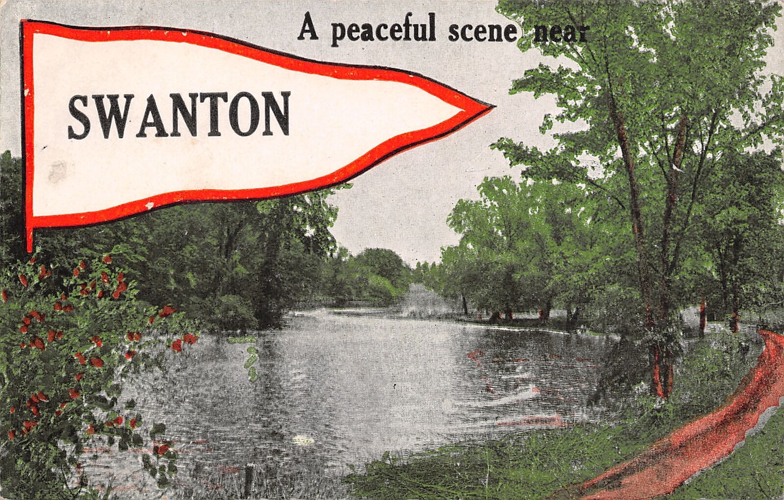 Swanton Ohio~Peaceful Scene on Ai Creek~Cowpath Along Shoreline~1912 Pennant PC