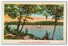 1944 Greetings From Proctorsville Lake Sailboats Grove Trees Vermont VT Postcard picture