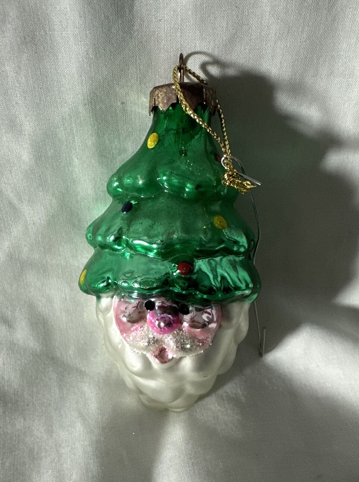 Thomas Pacconi Blown Glass Christmas Ornament Santa Tree Hat 3.25” Green White