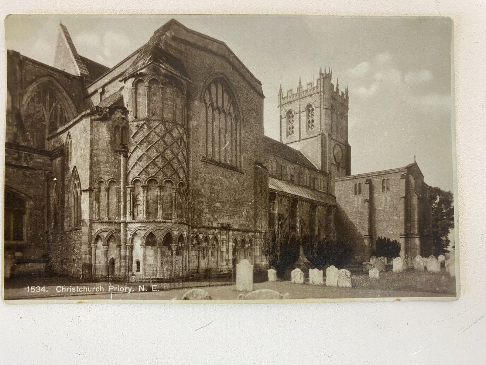 Postcard Real Photograph Christchurch Priory N.E. Dorset, UK Nave Sunshine 1900s