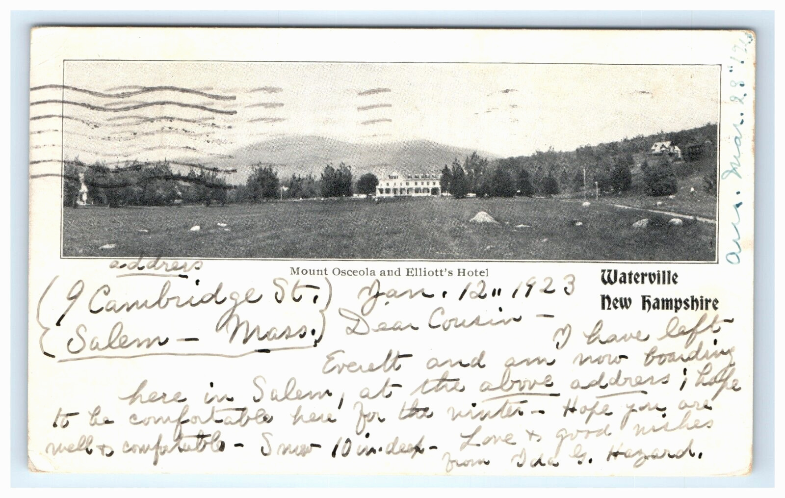 Waterville New Hampshire Mount Osceola Elliott\'s Hotel c1923 Postcard   pc34
