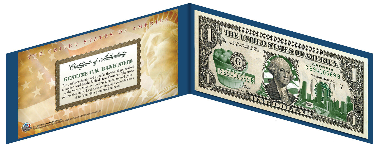GEORGIA State $1 Bill *Genuine Legal Tender* U.S. One-Dollar Currency *Green*