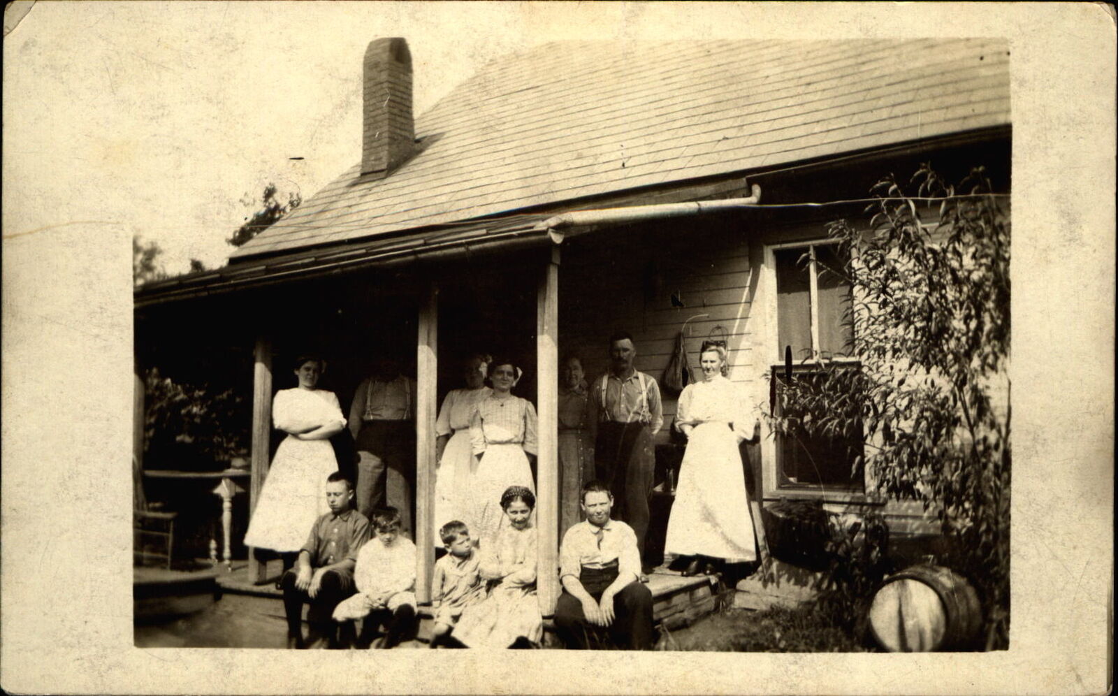 RPPC people on porch~country folk~possibly Chittenden family Racine Ohio~1904-18