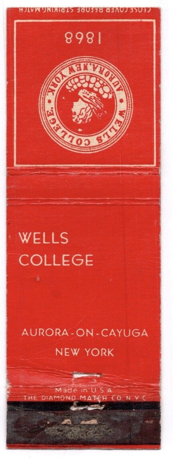 Wells College~Aurora New York NY~Seal~Vintage Matchbook Cover