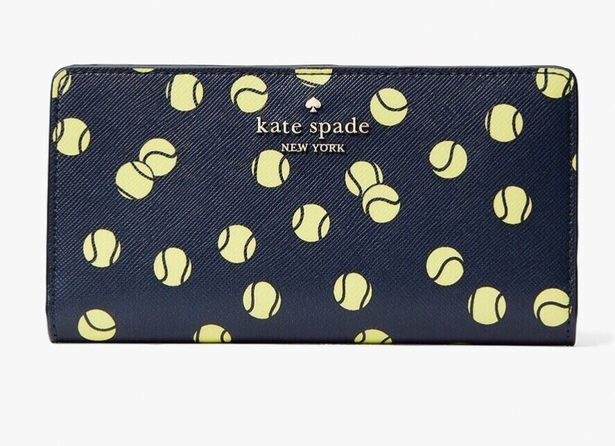 Kate Spade  Tennis Toss Printed Large Slim Bifold Wallet New In original plastic