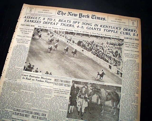 Kentucky Derby Horse Racing Win ASSAULT Triple Crown Winner 1943 NYC Newspaper
