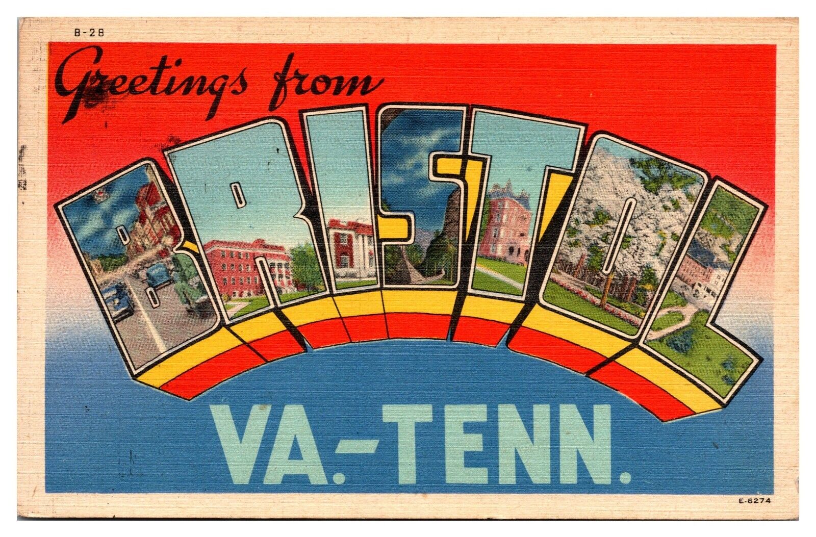 Vintage Greetings from Bristol VA.-TENN, Big Letters, Postcard