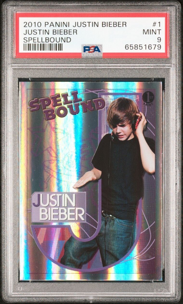 2010 Panini Justin Bieber #1 Spellbound 1st Print Rookie RC PSA 9 Mint