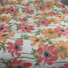 Vintage Vera Red Orange Mod Flowers Poppy Burlington Queen Flat Sheet Fabric picture
