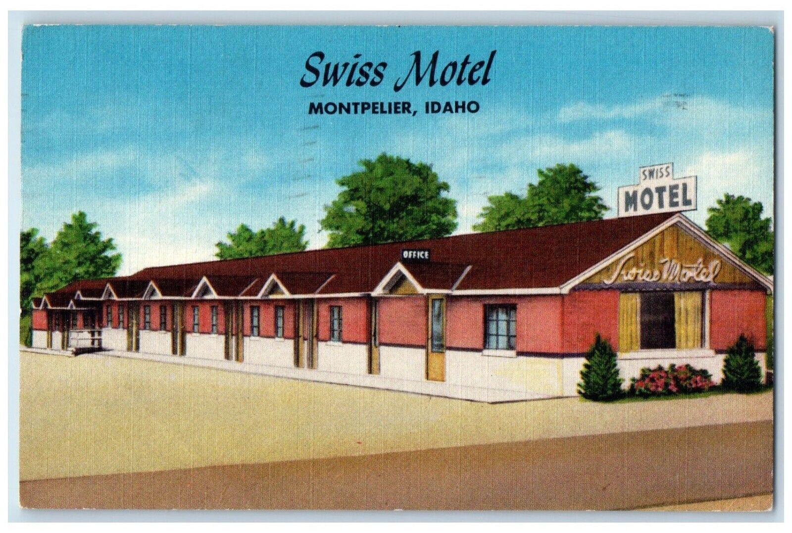 Montpelier Idaho Postcard Swiss Motel Building Exterior View 1956 Vintage Posted