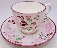 Antique Sunderland Pink Purple Lustre Ware Flower Cup & Saucer; Teacup picture