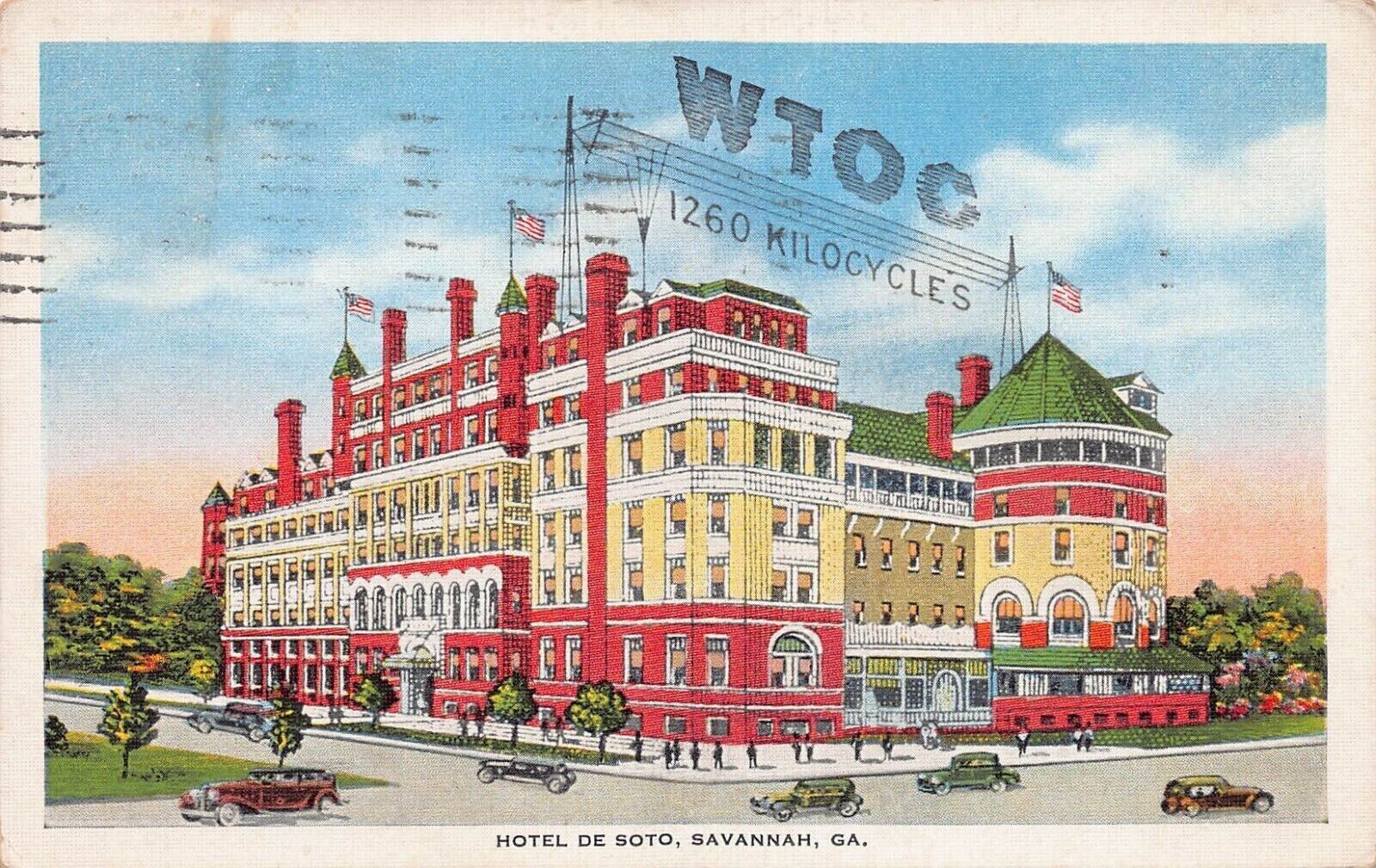 Hotel De Soto, Savannah, Georgia, Early Postcard, Used in 1935