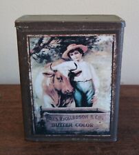 Well's, Richardson & Co's Butter Color Tin Can, Reproduction, Boy & Cow, Metal picture