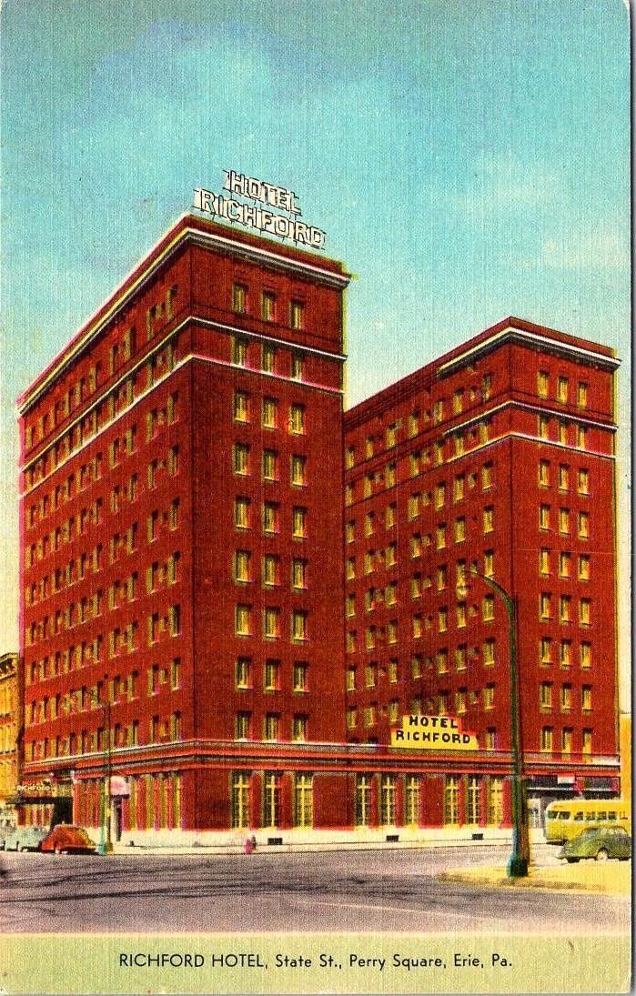 Richford Hotel, ERIE, Pennsylvania Linen Advertising Postcard