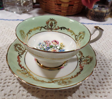 Salisbury Fine Bone China England Floral Bouquet Mint Green Cup and Saucer picture