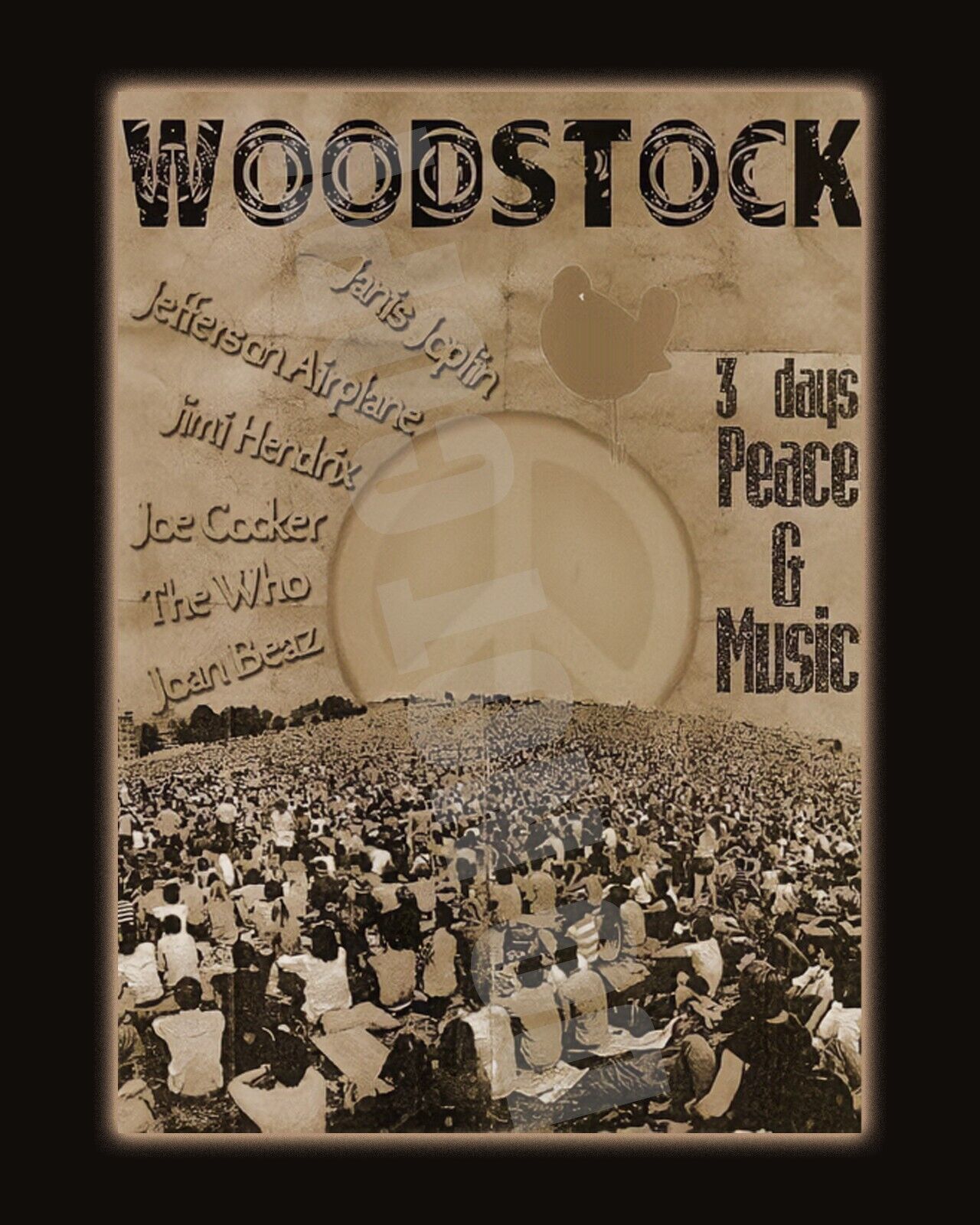 Woodstock Festival Poster 3 Days Peace & Music THE WHO Joblin 8x10 Photo