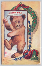 Christmas Teddy Bear Dances Wreath Ornament South  1907-15 French Note Postcard picture
