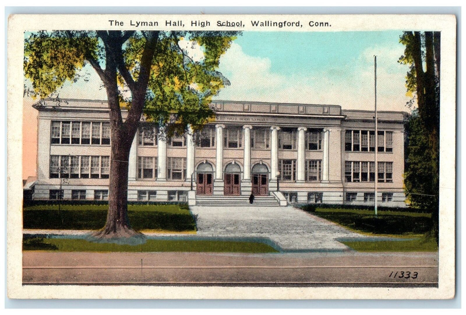 c1920\'s The Lyman Hall High School Wallingford Connecticut CT Trees Postcard