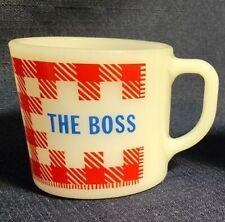 Vintage 60's Westfield Milk Glass The Boss Red & White Gingham Coffee Mug picture