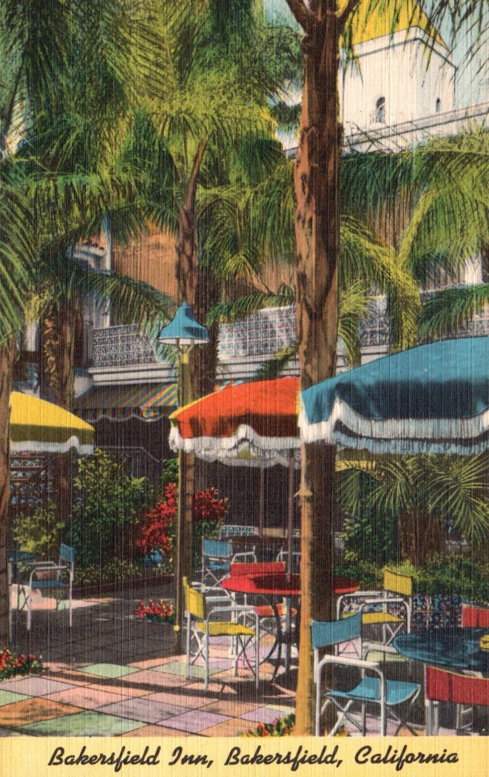 Postcard CA Bakersfield Inn California Tropical Patio 1952 Vintage PC J5344