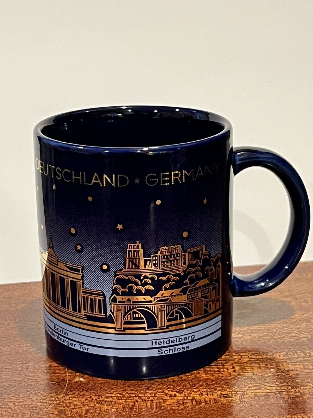 Berlin Germany Skyline Cobalt Blue Gold Trim Coffee Mug