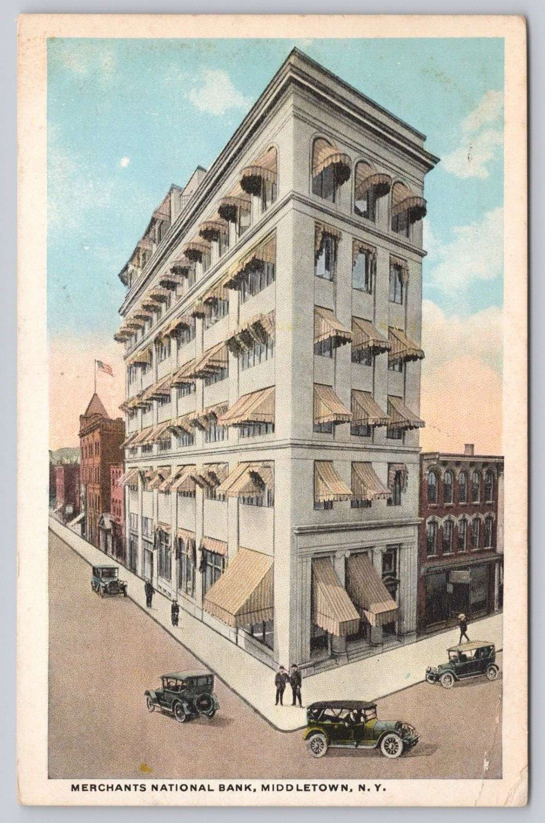 Postcard Middletown New York Merchants National Bank Posted 1921