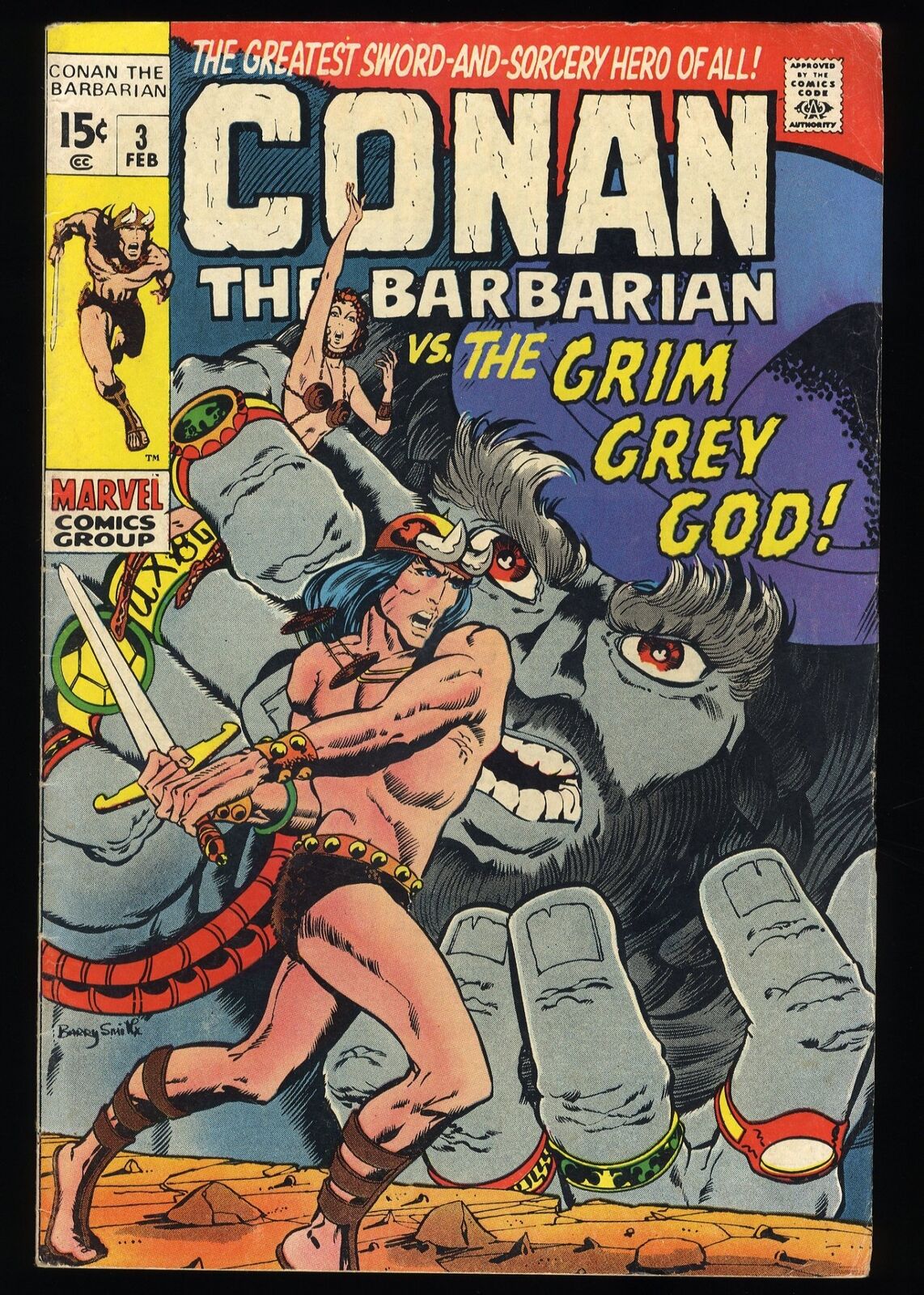 Conan The Barbarian #3 FN+ 6.5 Barry Windsor-Smith Cover Art Marvel 1971