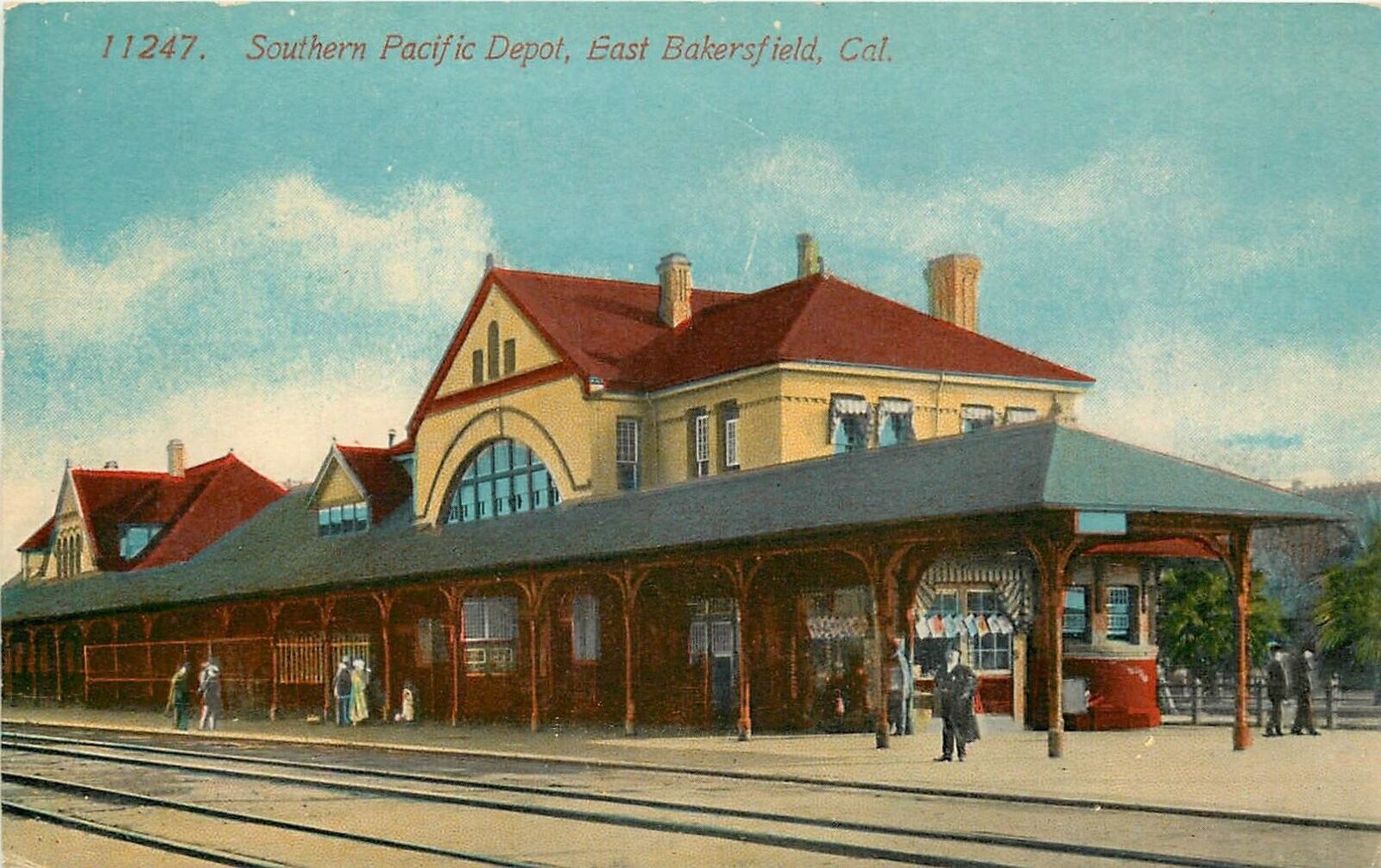 Postcard California Bakersfield C-1910 Railroad Depot tracks Acmegraph CA24-1489