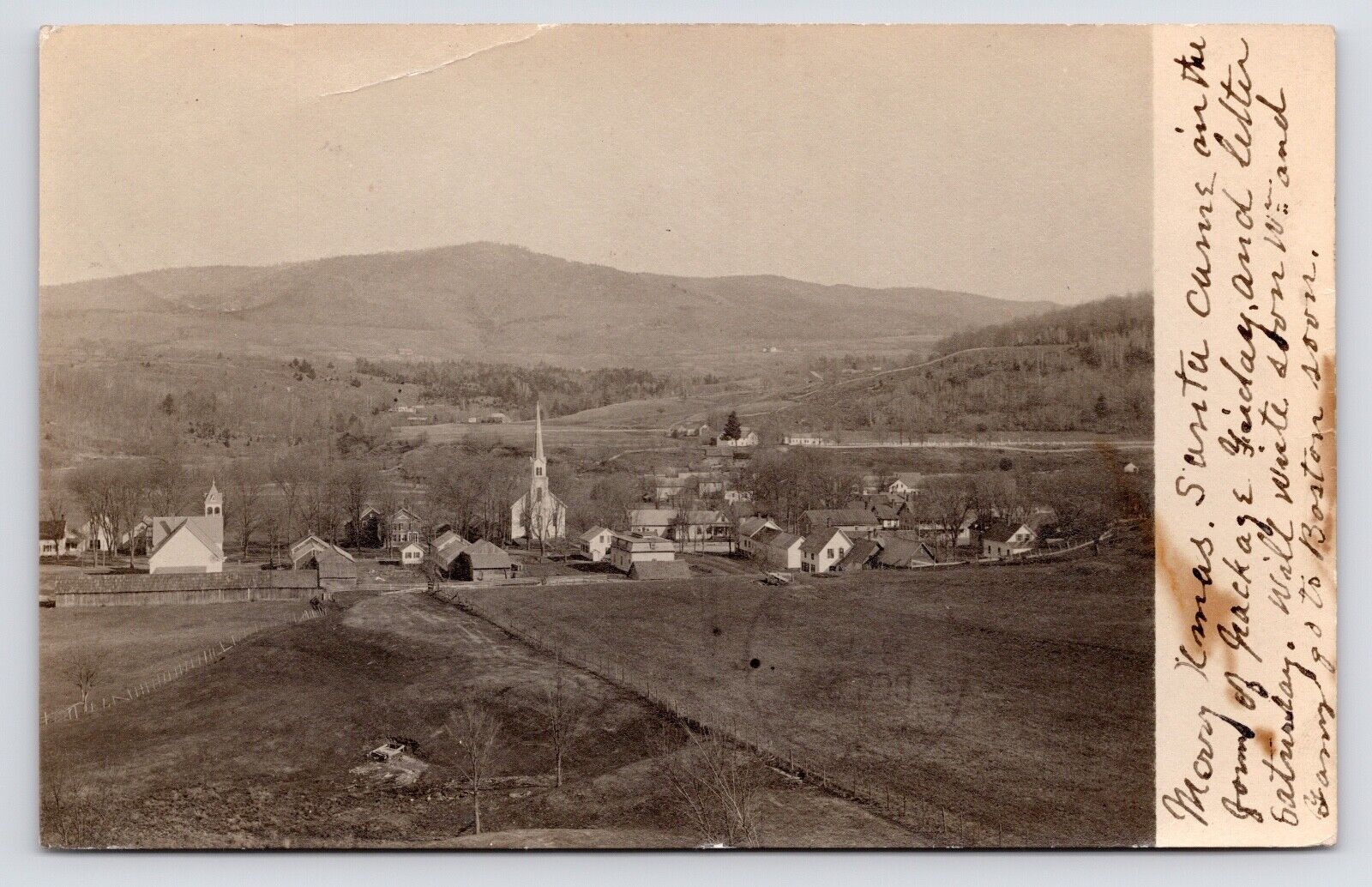 c1900s 1905~Waitsfield Vermont VT~Town~Ariel View~Mad River Valley~RPPC Postcard