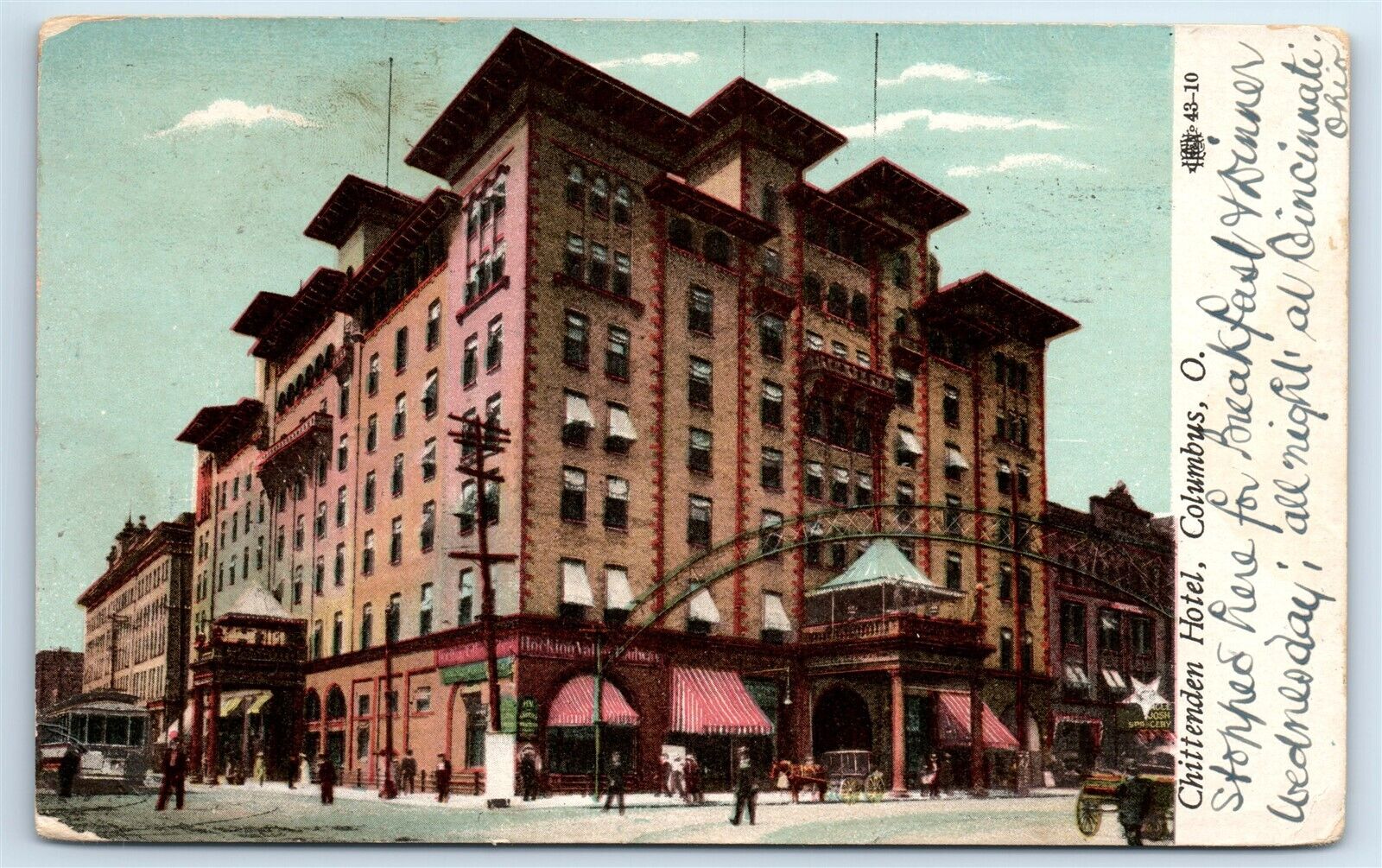 Postcard Chittenden Hotel, Columbus, Ohio 1909 H190