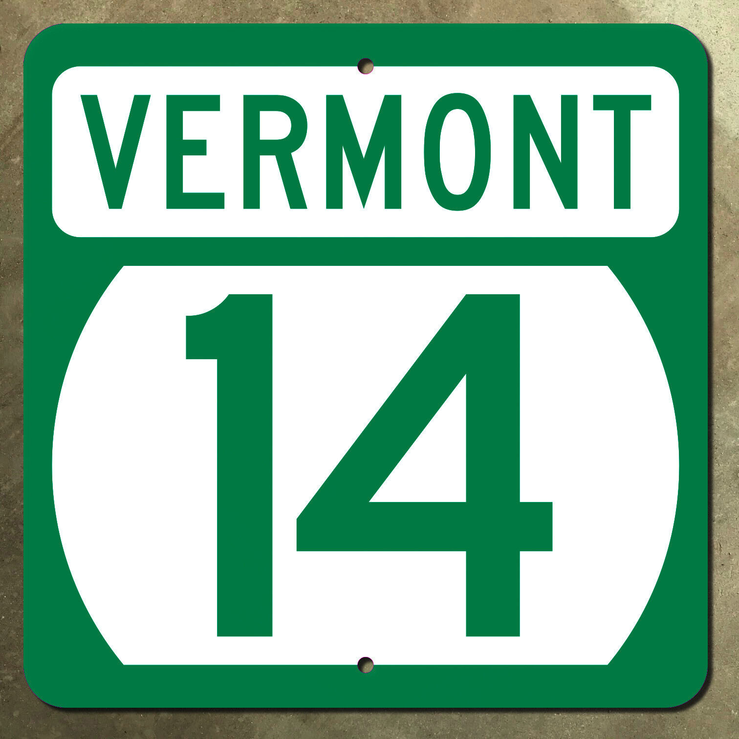 Vermont route 14 Barre highway marker road sign shield 1993 scenic green 16x16