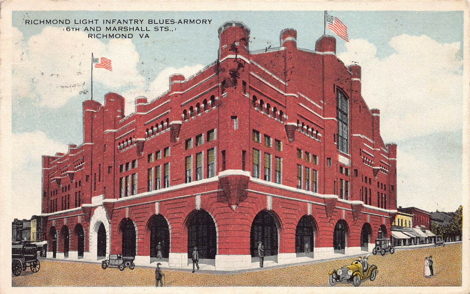 Richmond Light Infantry Blues-Armory, Richmond, VA, early postcard, used in 1918
