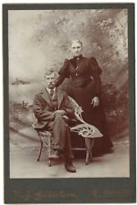 c1880 Elder Couple Dapper Dressed Interesting Hairstyle? Barre VT Cabinet Card picture