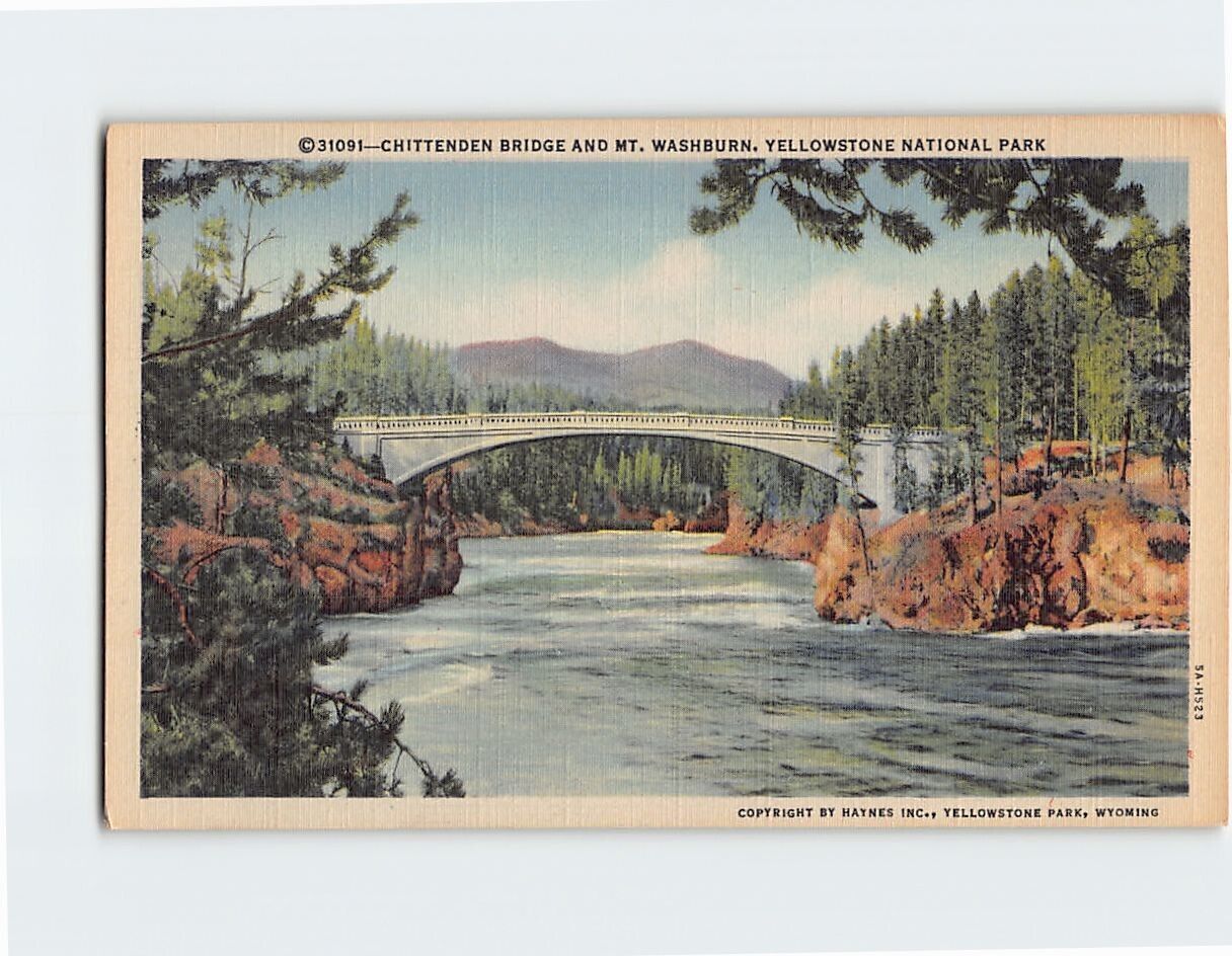 Postcard Chittenden Bridge And Mt. Washburn, Yellowstone National Park, Wyoming