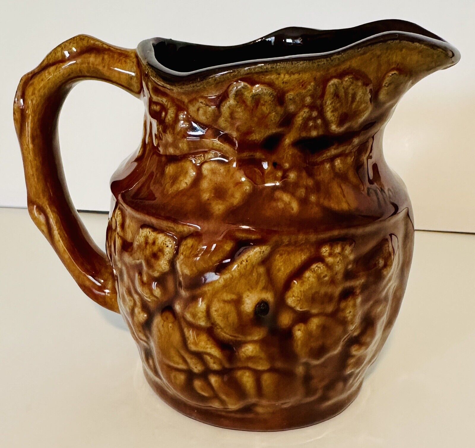 Canada Pottery Large Creamer Small Pitcher Signed. Culture Maple Leaves Syrup