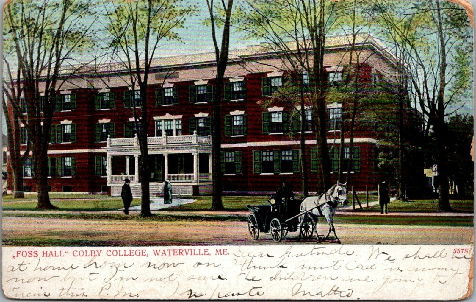 Waterville Maine~Colby College~Foss Hall~White Horse Drawn Carriage~1906 PC