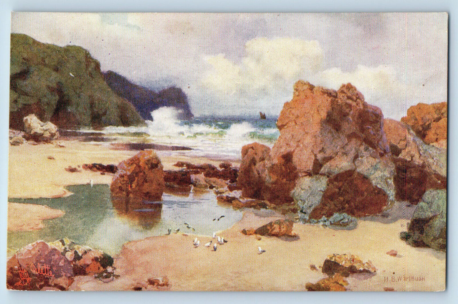Cornwall England Conesville OH Postcard On Cornish Coast 1908 Oilette Tuck Art