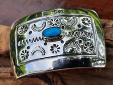 Vintage South West Style Stamped Sterling Silver & Turquoise Small Buckle picture