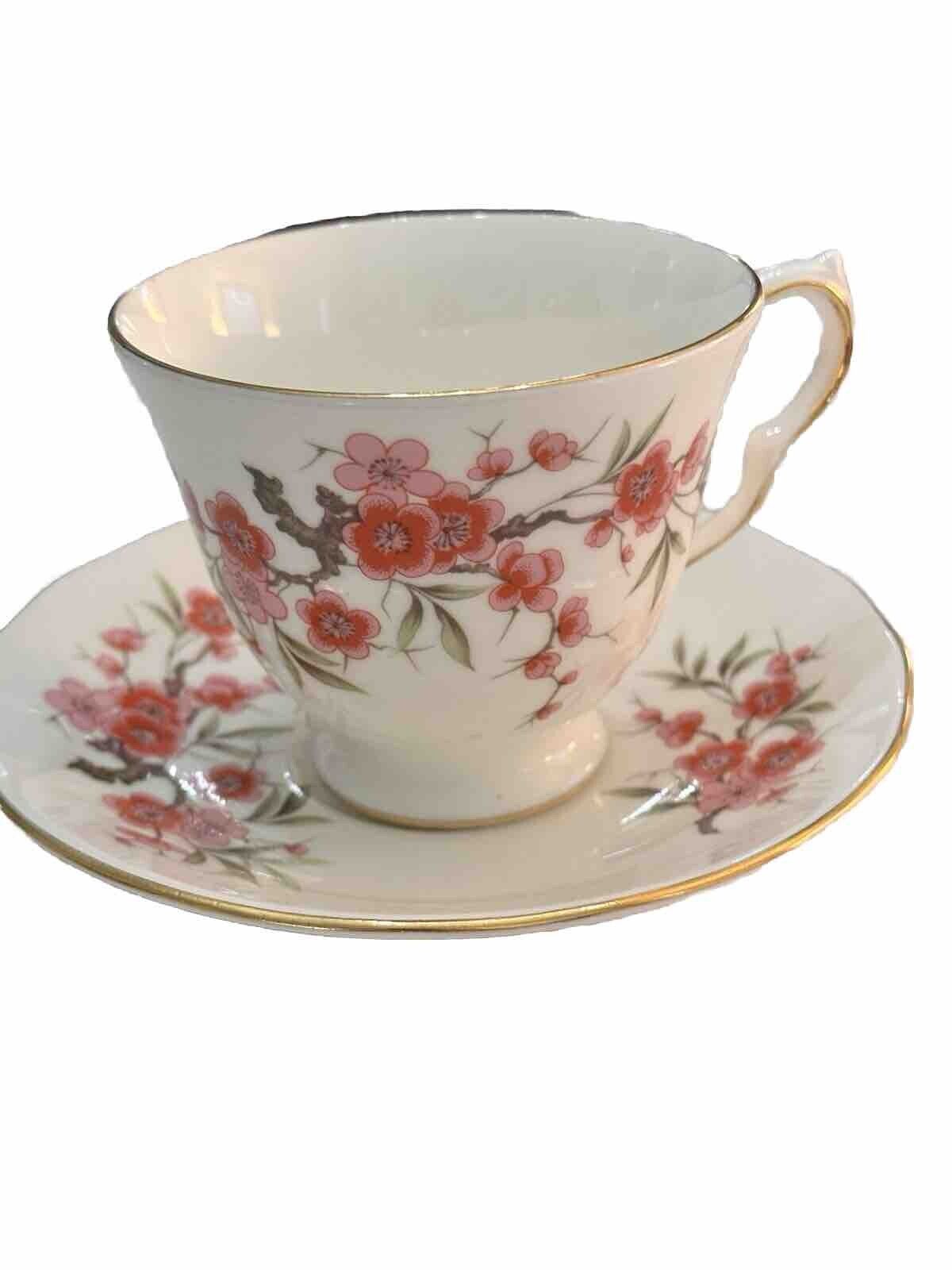 Queen Anne Bone China Tea Cup & Saucer Pink Floral Flowers  Gold Trim  England