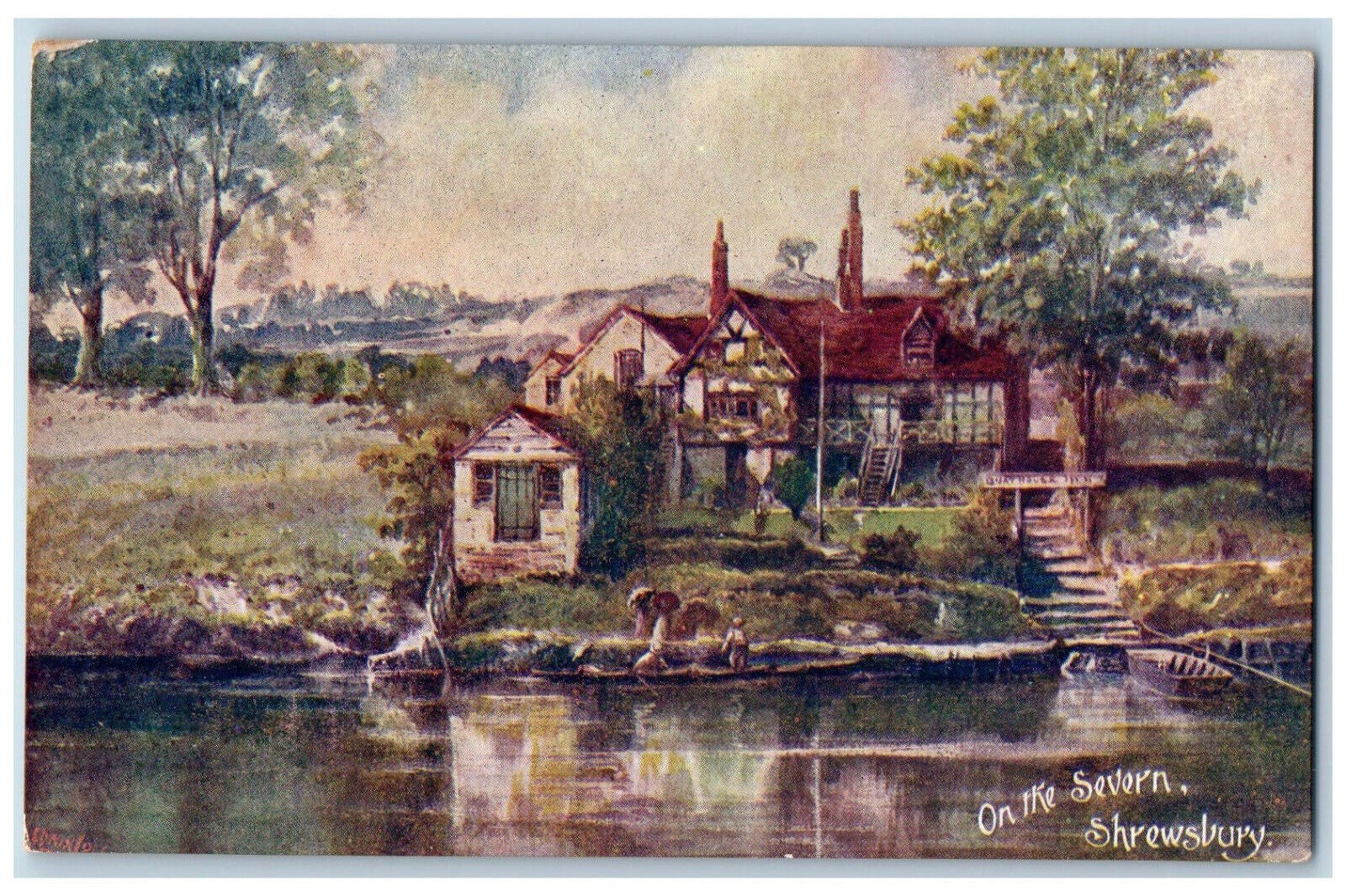 Shrewsbury Shropshire England Postcard On The Severn c1910 Antique Unposted