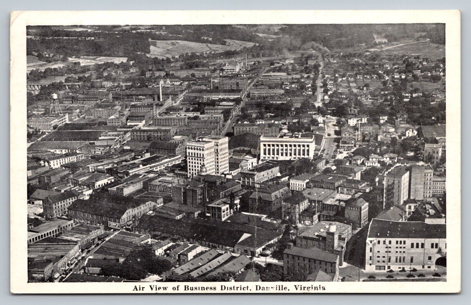 Postcard VA Danville Virginia Airview of Business District c1950s