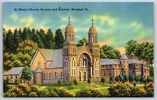 Newport Vermont~Saint Mary's Catholic Church~Rectory & Convent~1940s Linen Postc picture