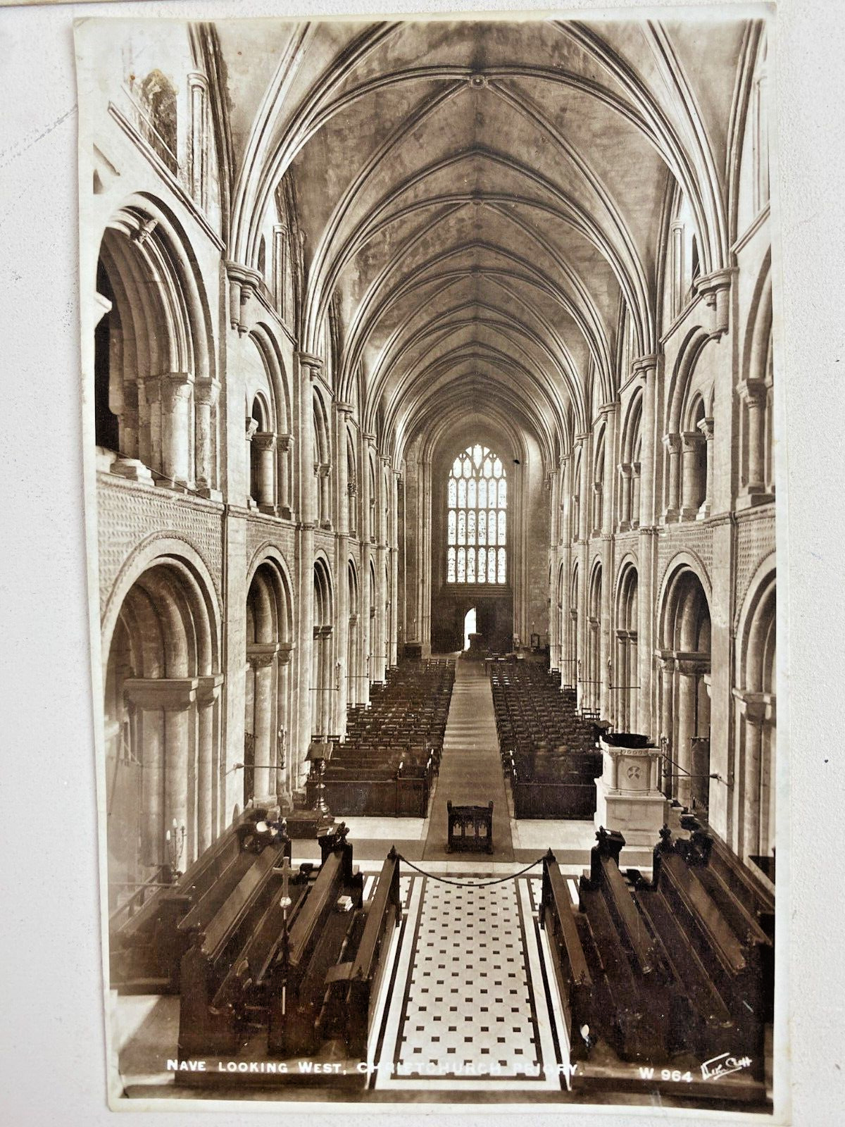 Postcard Real Photograph Christ Church Priory Dorset, UK Nave Looking West W964