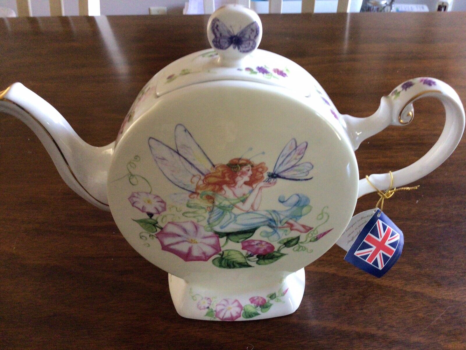 Crown Dorset Staffordshire Flower Fairy Porcelain Teapot With English Tag Rare