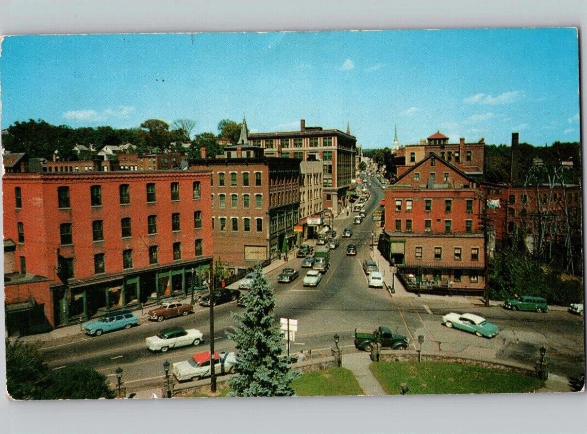 c1959 Main Street Looking North Plaza Brattleboro Vermont VT Old Cars Postcard