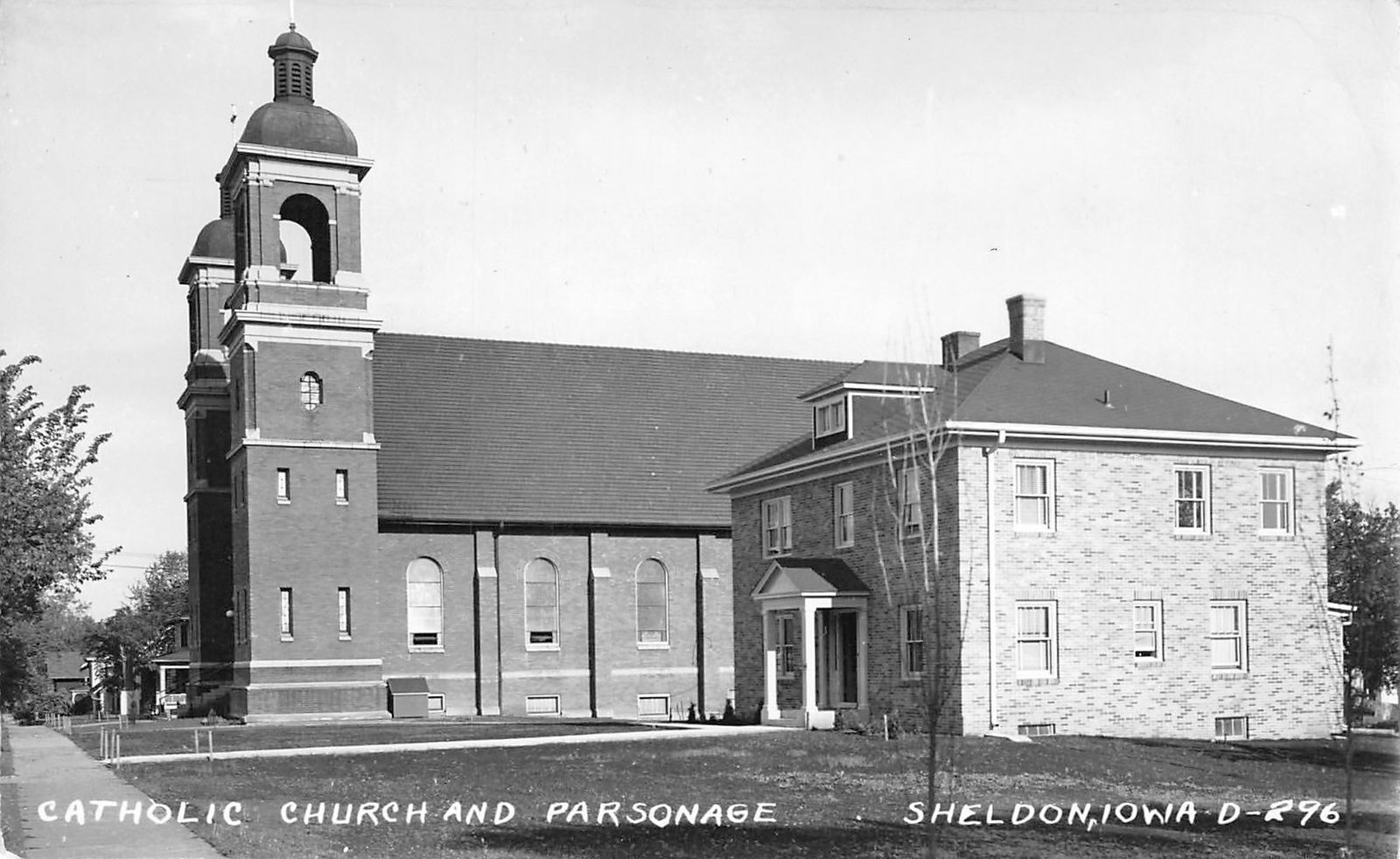 Sheldon Iowa~Catholic Church & Parsonage~1940s Real Photo Postcard~RPPC