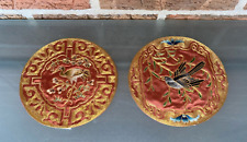 Antique Vintage Chinese Gold Thread Embroidered Silk Oval Panel Bird Flowers Set picture