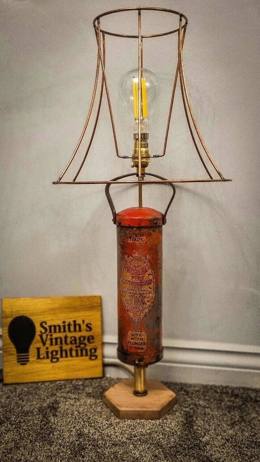 💥🚒 Vintage Fire Extinguisher 1929 Essex London UK 🇬🇧 Must See Bespoke Lamp 