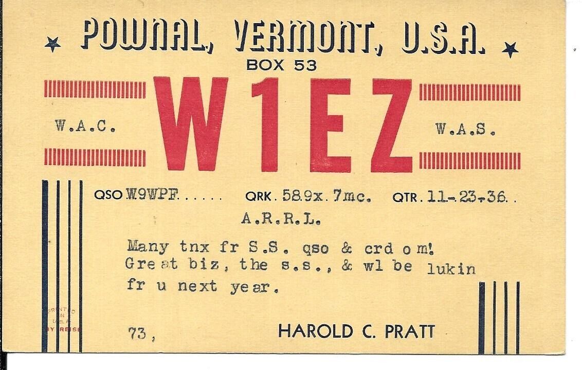 QSL 1936 Pownal Vermont    radio card