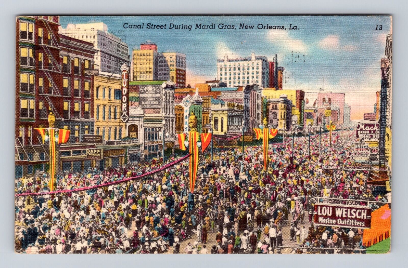 New Orleans LA-Louisiana, Canal Street During Mardi Gras Vintage c1954 Postcard